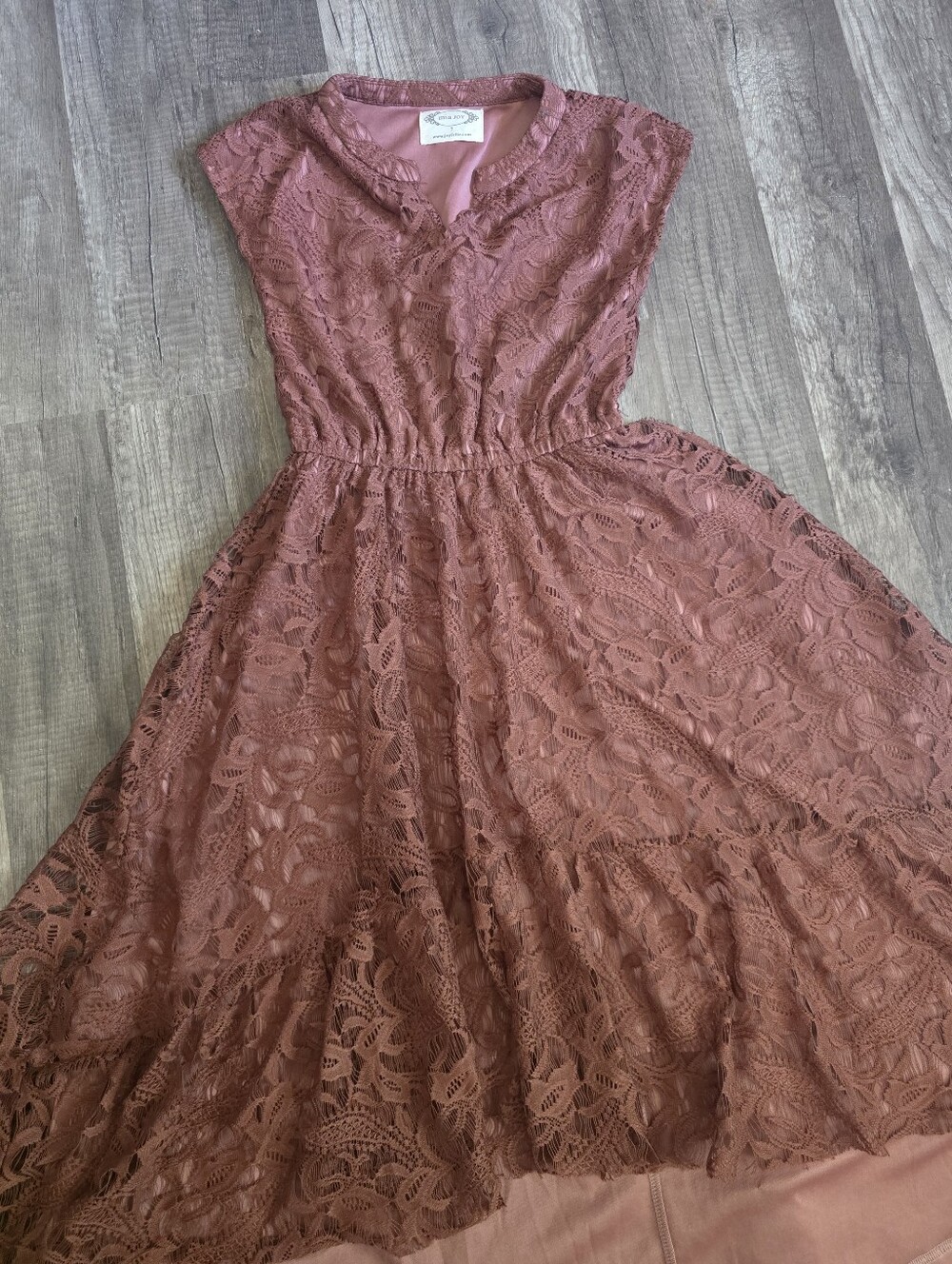 Lace Midi Dress in Dusty Rose by Unknown Brand